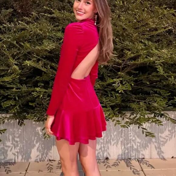 Yumi Kim Pink Velvet Bodycon Mini Dress XS Backless Designer Long Sleeve $248 - Picture 10 of 10